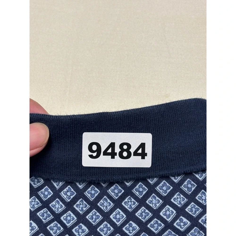 Polo Ralph Lauren Mens Large Classic Fit Geometric Print Polo Shirt Navy Stretch